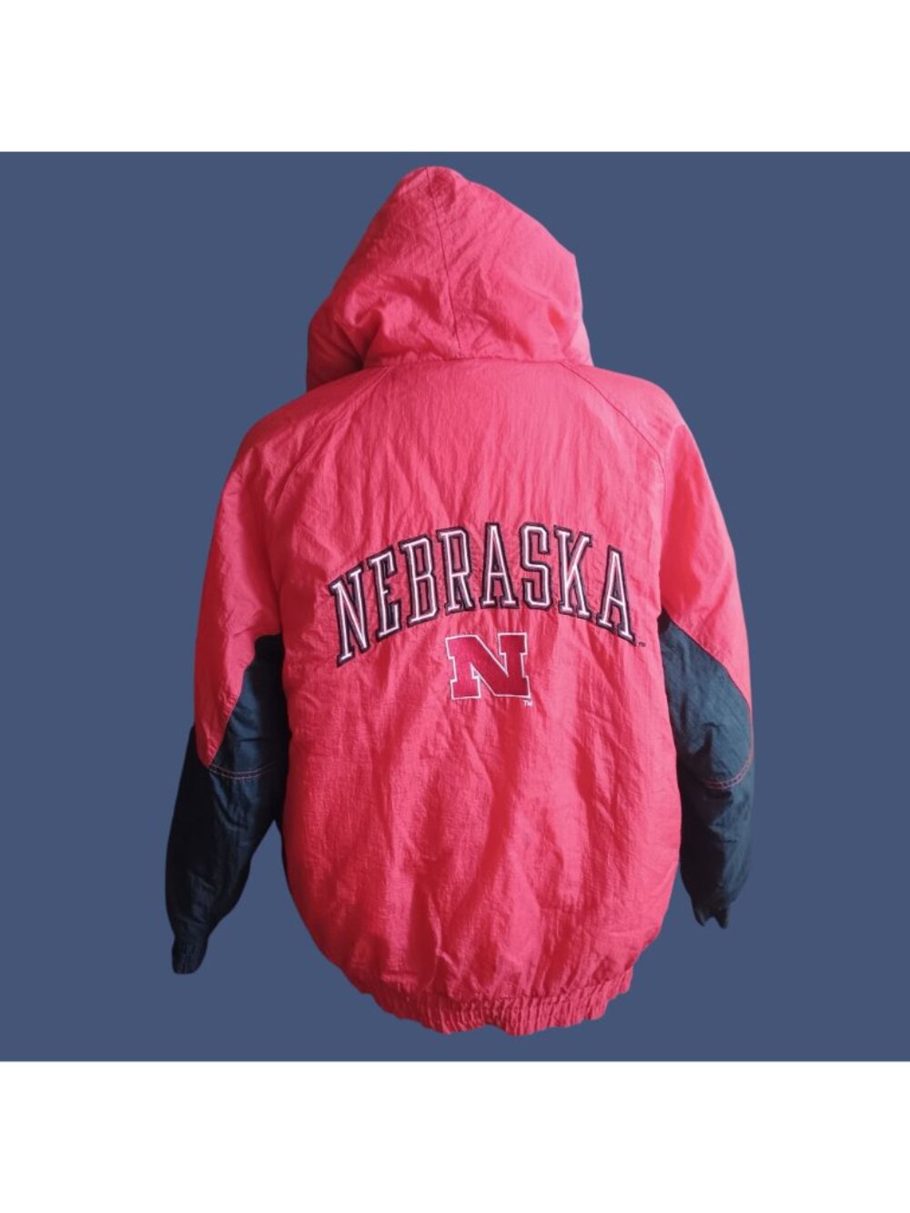 True Vintage Large Hooded Jacket Puffer Nebraska Huskers Big Red Competitor 90's